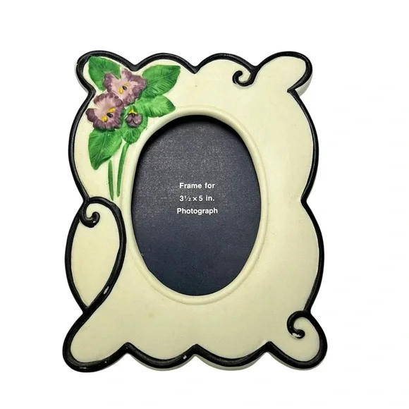 Vintage 1991 Brenda Koppel Ceramic Frame & Trinket Box Set Purple Flowers Decor - Picture 5 of 8